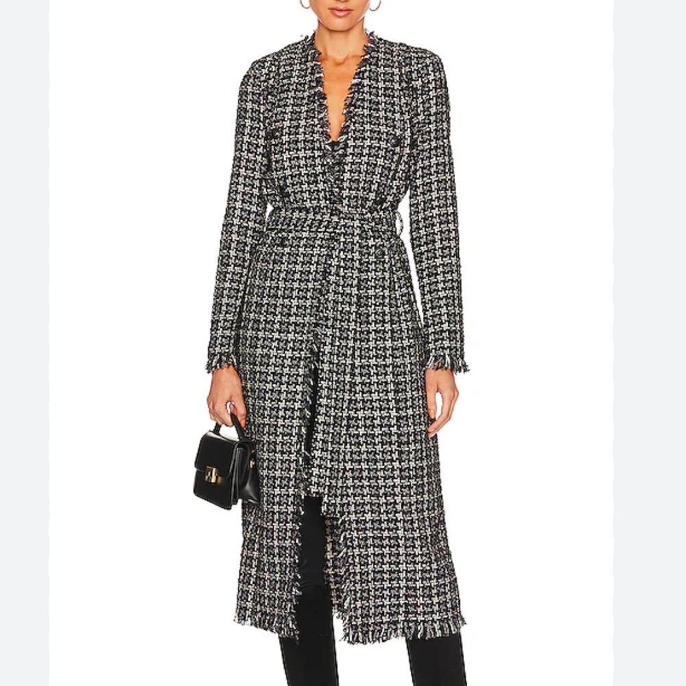 ELIETAHARI Chic blue and White Houndstooth Coat